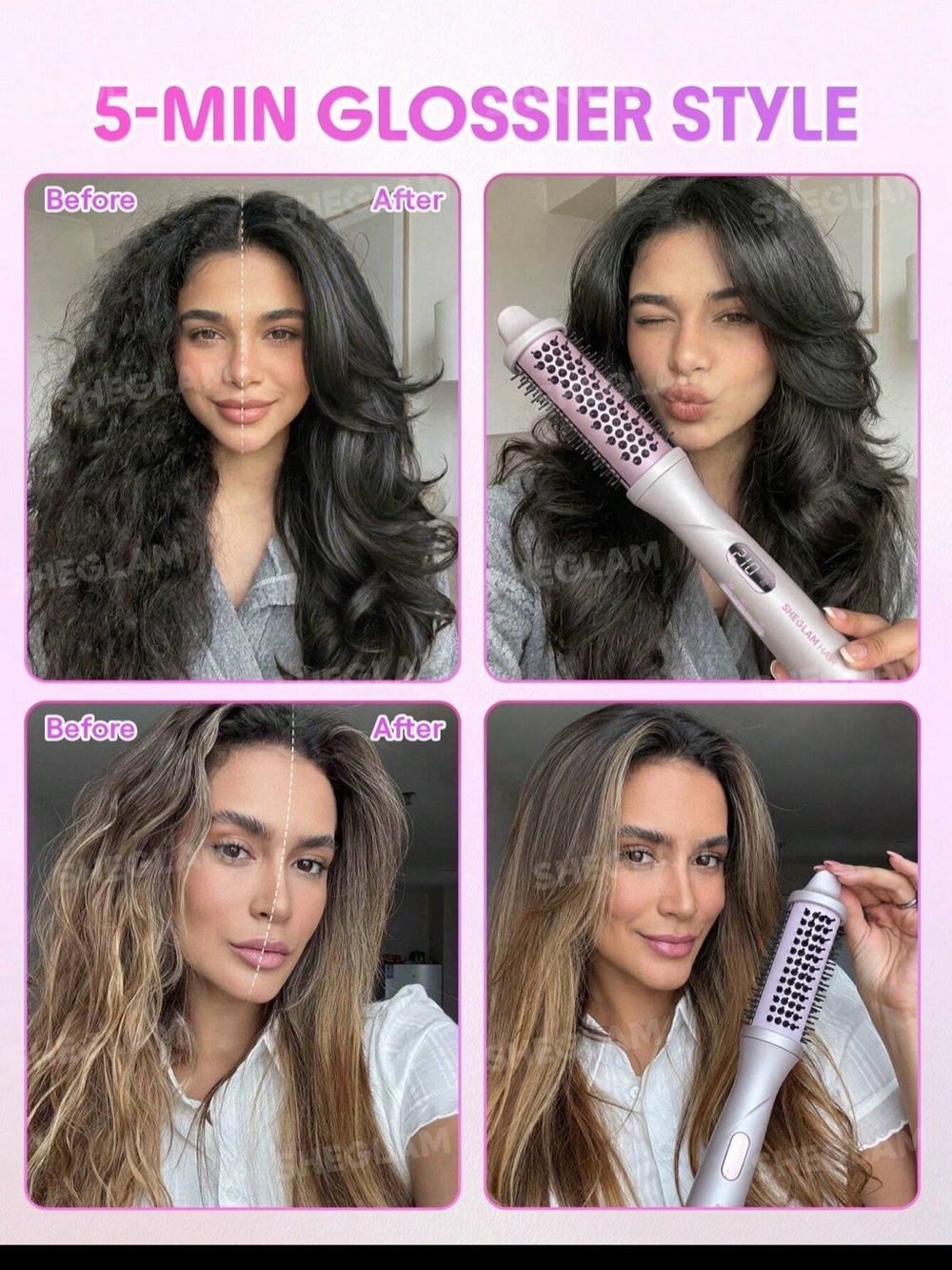 5-Min Glossy steam Styling Brush - Pink